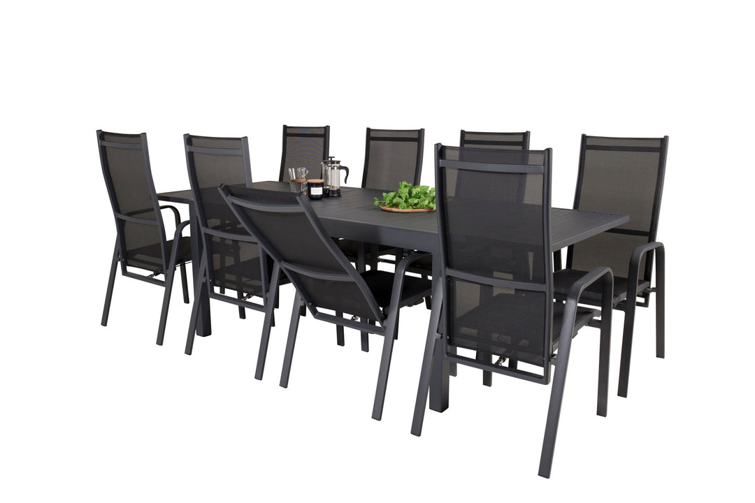 Venture Home Marbella Dining Table 160/240*100*H75 - Black+Copacabana Recliner Chair (stackable) - Black Alu / Black Textilene_8