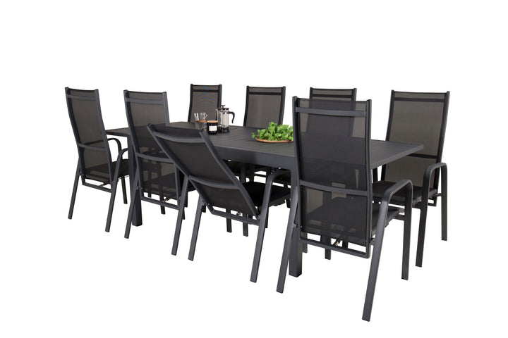Venture Home Marbella Dining Table 160/240*100*H75 - Black+Copacabana Recliner Chair (stackable) - Black Alu / Black Textilene_8