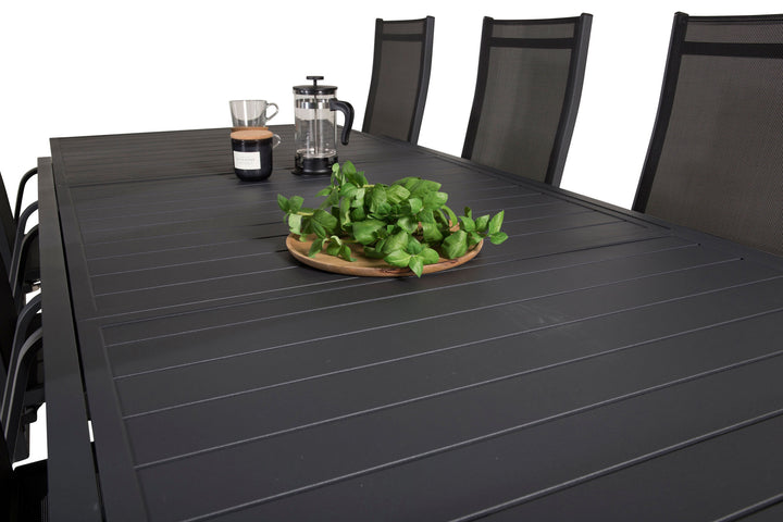 Venture Home Marbella Dining Table 160/240*100*H75 - Black+Copacabana Recliner Chair (stackable) - Black Alu / Black Textilene_8