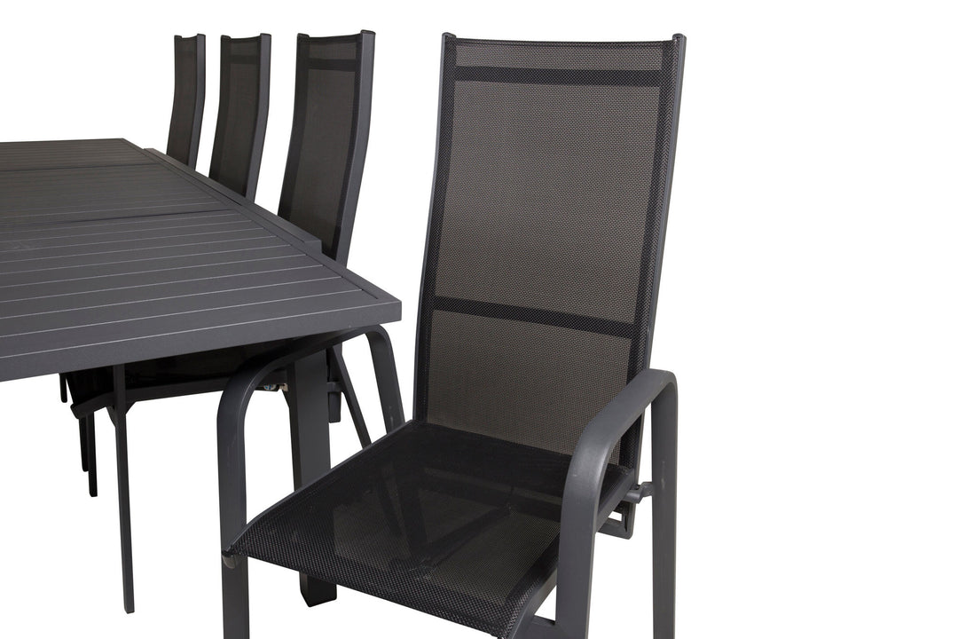 Venture Home Marbella Dining Table 160/240*100*H75 - Black+Copacabana Recliner Chair (stackable) - Black Alu / Black Textilene_8