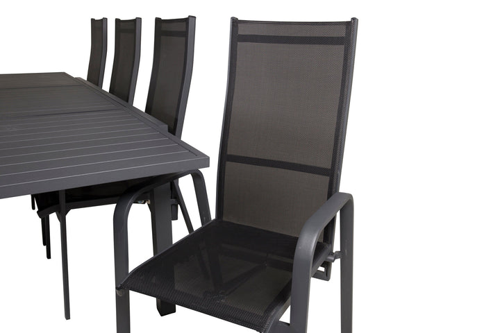 Venture Home Marbella Dining Table 160/240*100*H75 - Black+Copacabana Recliner Chair (stackable) - Black Alu / Black Textilene_8