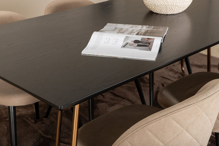 Venture Home Petra Dining Table , Distressed Copper Black Veneer+Velvet Stitches Chair , Black Beige Fabric (Polyester linen )_6