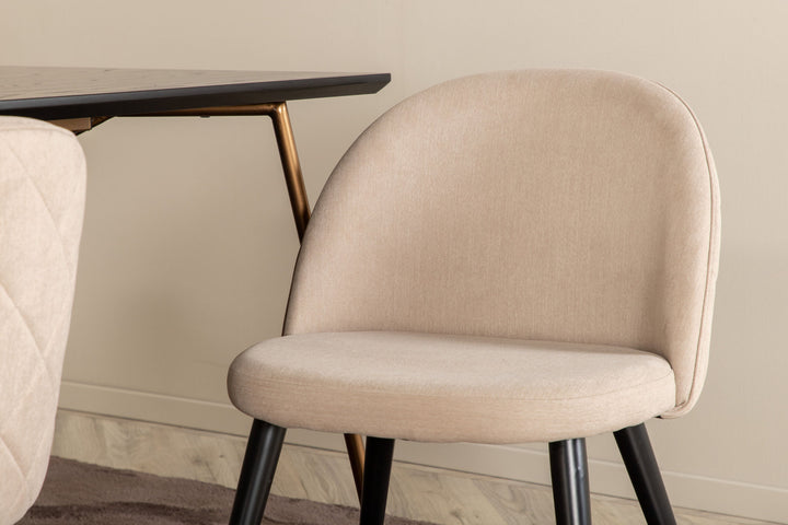 Venture Home Petra Dining Table , Distressed Copper Black Veneer+Velvet Stitches Chair , Black Beige Fabric (Polyester linen )_6