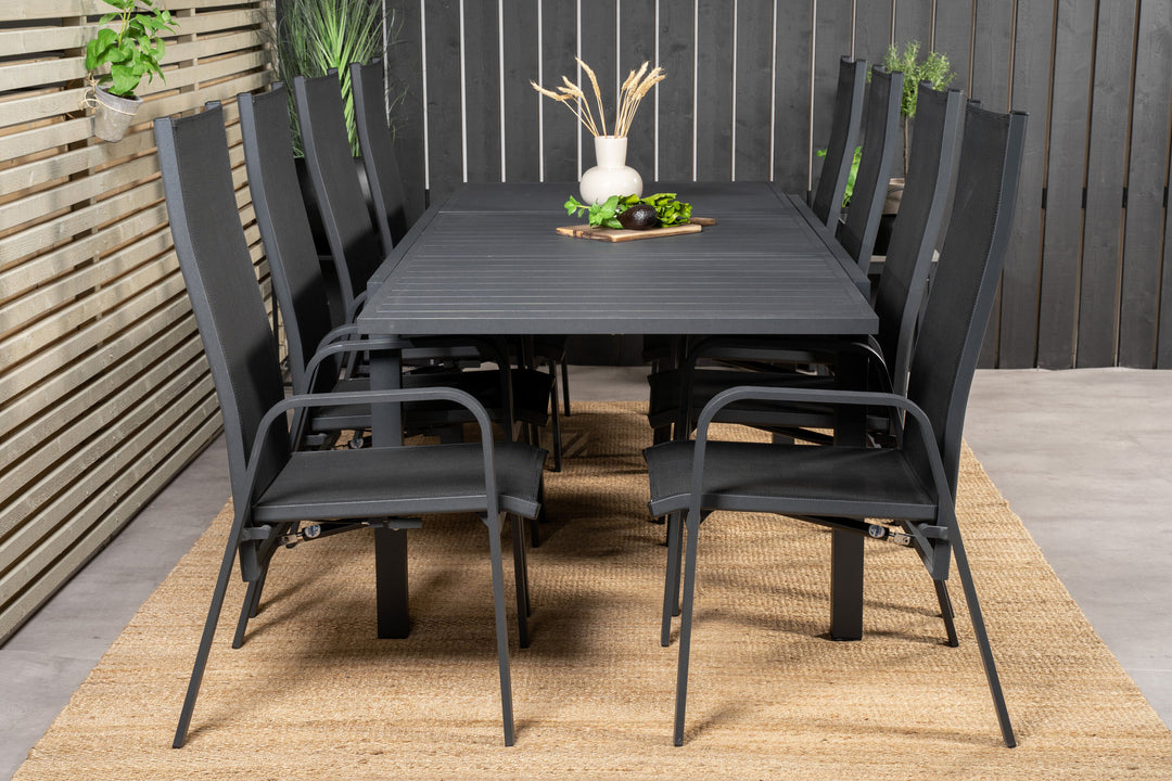 Venture Home Marbella Dining Table 160/240*100*H75 - Black+Copacabana Recliner Chair (stackable) - Black Alu / Black Textilene_8