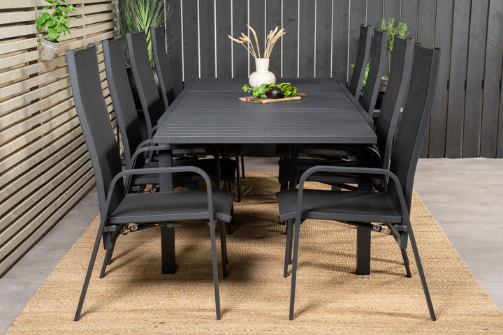 Venture Home Marbella Dining Table 160/240*100*H75 - Black+Copacabana Recliner Chair (stackable) - Black Alu / Black Textilene_8