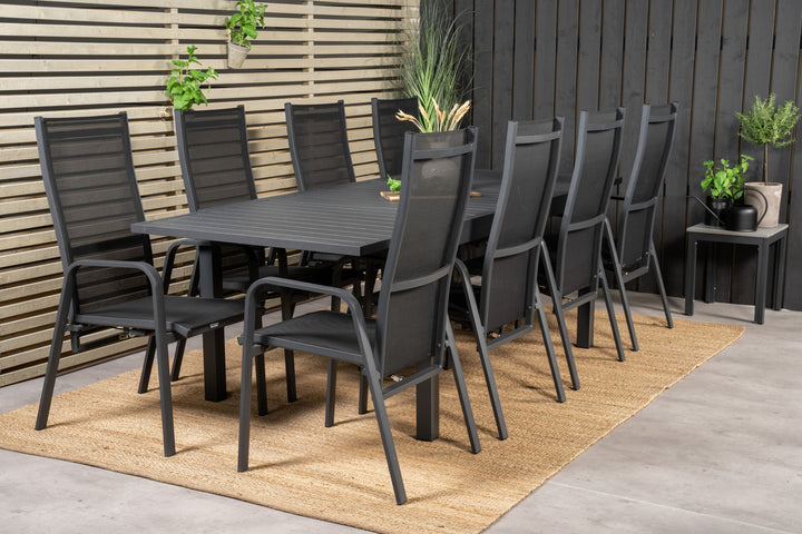 Venture Home Marbella Dining Table 160/240*100*H75 - Black+Copacabana Recliner Chair (stackable) - Black Alu / Black Textilene_8