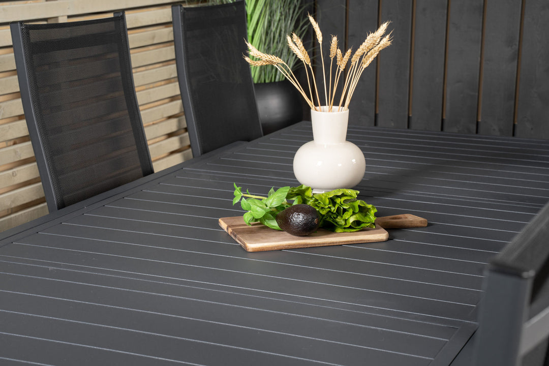 Venture Home Marbella Dining Table 160/240*100*H75 - Black+Copacabana Recliner Chair (stackable) - Black Alu / Black Textilene_8
