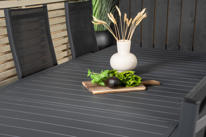 Venture Home Marbella Dining Table 160/240*100*H75 - Black+Copacabana Recliner Chair (stackable) - Black Alu / Black Textilene_8