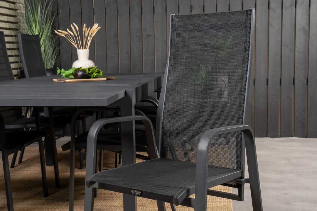 Venture Home Marbella Dining Table 160/240*100*H75 - Black+Copacabana Recliner Chair (stackable) - Black Alu / Black Textilene_8