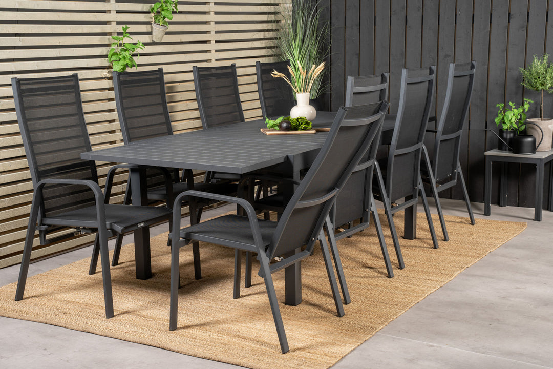 Venture Home Marbella Dining Table 160/240*100*H75 - Black+Copacabana Recliner Chair (stackable) - Black Alu / Black Textilene_8