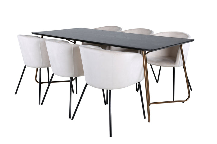 Venture Home Petra Dining Table , Distressed Copper Black Veneer+Berit Chair , Black Beige Velvet_6