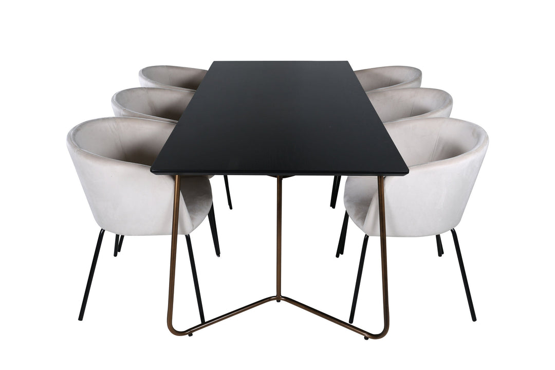 Venture Home Petra Dining Table , Distressed Copper Black Veneer+Berit Chair , Black Beige Velvet_6