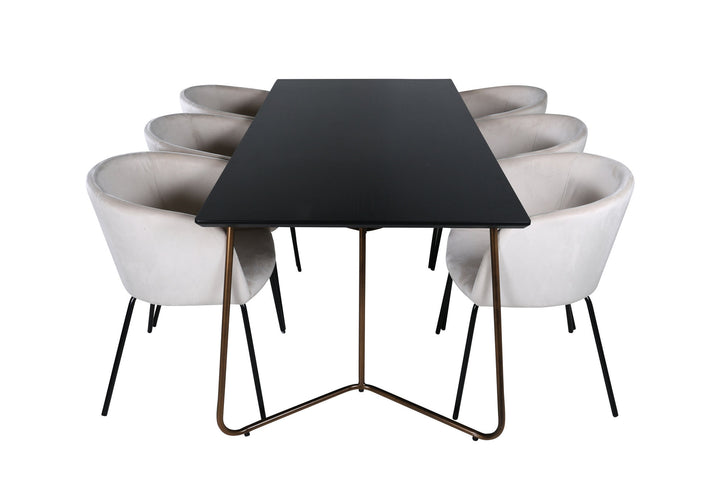 Venture Home Petra Dining Table , Distressed Copper Black Veneer+Berit Chair , Black Beige Velvet_6