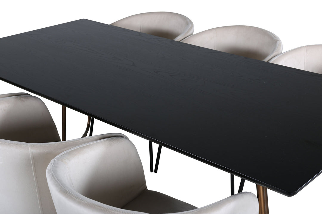 Venture Home Petra Dining Table , Distressed Copper Black Veneer+Berit Chair , Black Beige Velvet_6