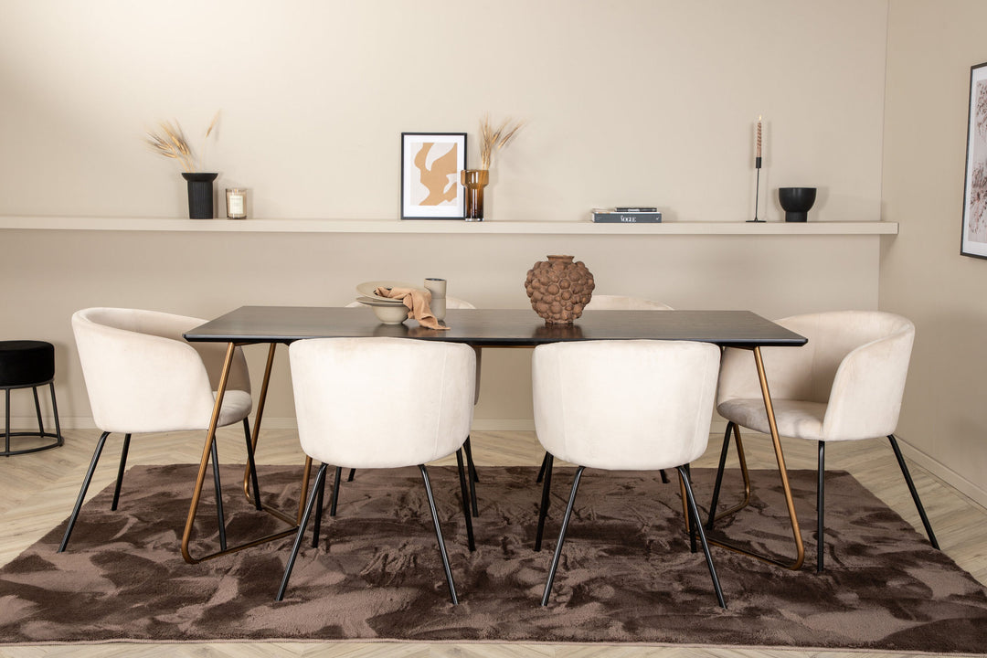 Venture Home Petra Dining Table , Distressed Copper Black Veneer+Berit Chair , Black Beige Velvet_6