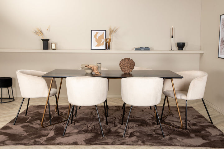 Venture Home Petra Dining Table , Distressed Copper Black Veneer+Berit Chair , Black Beige Velvet_6