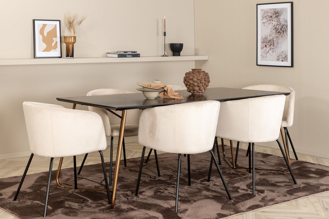 Venture Home Petra Dining Table , Distressed Copper Black Veneer+Berit Chair , Black Beige Velvet_6
