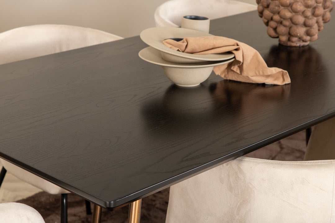 Venture Home Petra Dining Table , Distressed Copper Black Veneer+Berit Chair , Black Beige Velvet_6