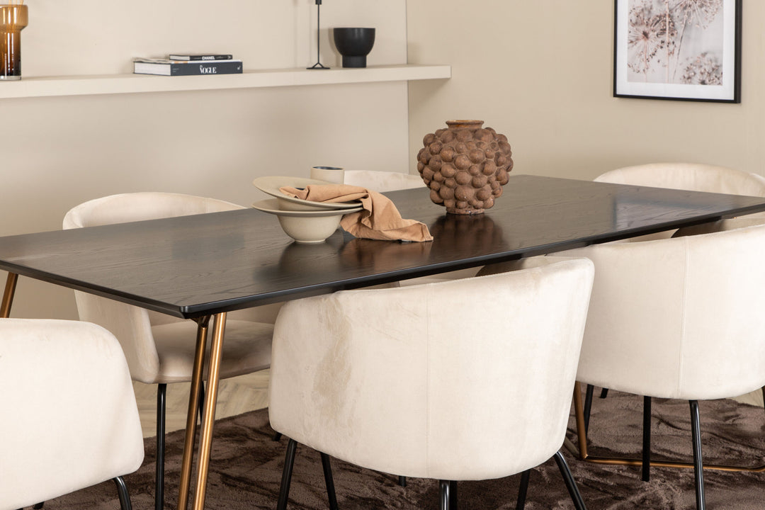 Venture Home Petra Dining Table , Distressed Copper Black Veneer+Berit Chair , Black Beige Velvet_6