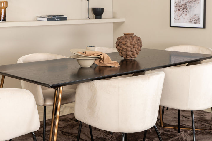 Venture Home Petra Dining Table , Distressed Copper Black Veneer+Berit Chair , Black Beige Velvet_6
