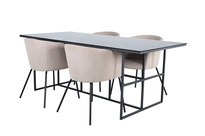 Venture Home Leif Dining Table - Black / Black smoked smoked Glass+Berit Chair - Black / Beige Fabric (Polyester linen )_4