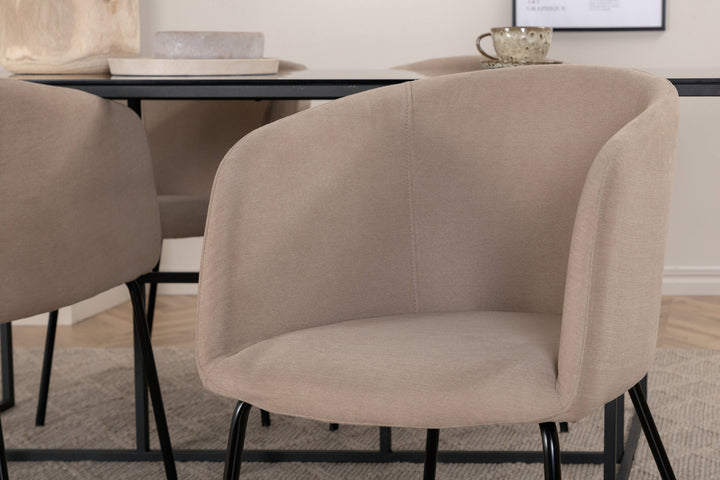 Venture Home Leif Dining Table - Black / Black smoked smoked Glass+Berit Chair - Black / Beige Fabric (Polyester linen )_4