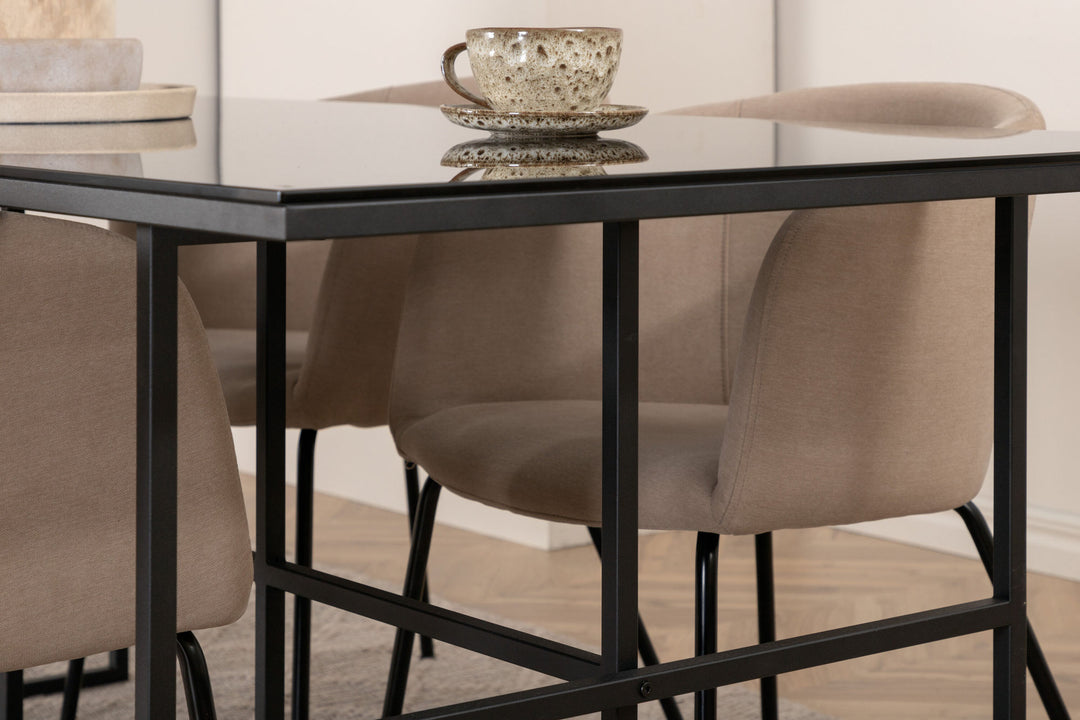 Venture Home Leif Dining Table - Black / Black smoked smoked Glass+Berit Chair - Black / Beige Fabric (Polyester linen )_4