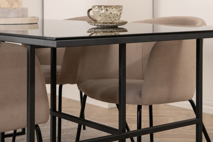 Venture Home Leif Dining Table - Black / Black smoked smoked Glass+Berit Chair - Black / Beige Fabric (Polyester linen )_4