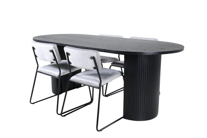 Venture Home Bianca Oval Dining Table - Black / Black Veneer+Kenth Chair - Black / Light Grey Velvet_4