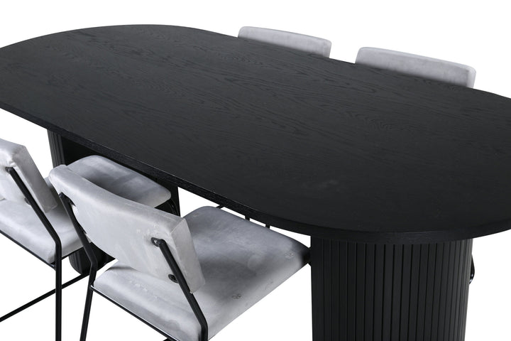 Venture Home Bianca Oval Dining Table - Black / Black Veneer+Kenth Chair - Black / Light Grey Velvet_4