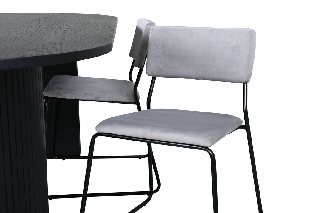 Venture Home Bianca Oval Dining Table - Black / Black Veneer+Kenth Chair - Black / Light Grey Velvet_4