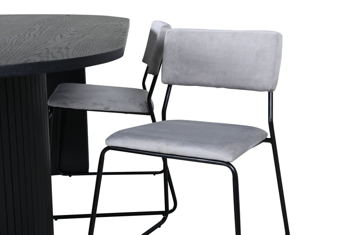 Venture Home Bianca Oval Dining Table - Black / Black Veneer+Kenth Chair - Black / Light Grey Velvet_4