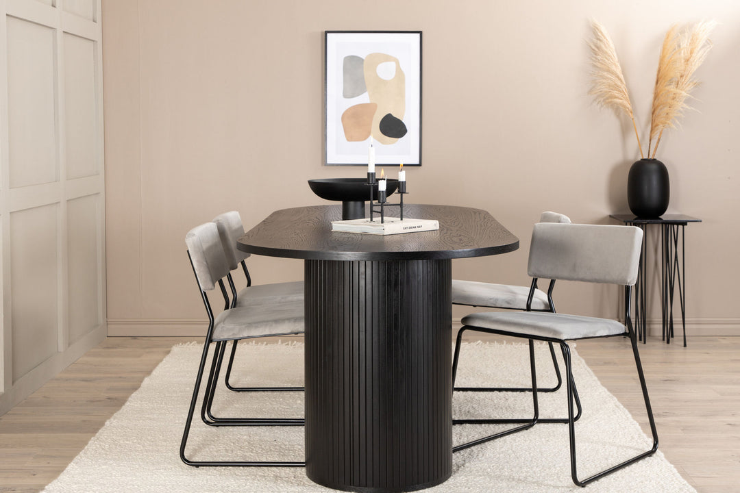 Venture Home Bianca Oval Dining Table - Black / Black Veneer+Kenth Chair - Black / Light Grey Velvet_4