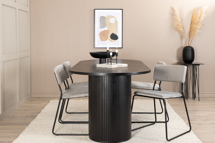 Venture Home Bianca Oval Dining Table - Black / Black Veneer+Kenth Chair - Black / Light Grey Velvet_4
