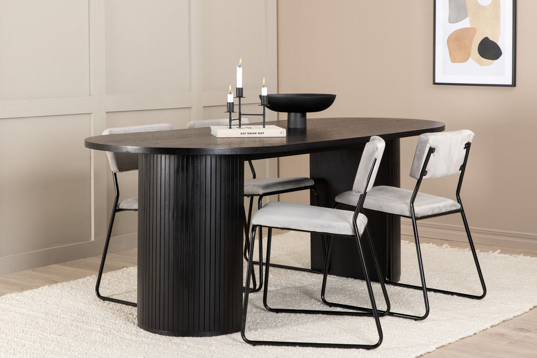 Venture Home Bianca Oval Dining Table - Black / Black Veneer+Kenth Chair - Black / Light Grey Velvet_4