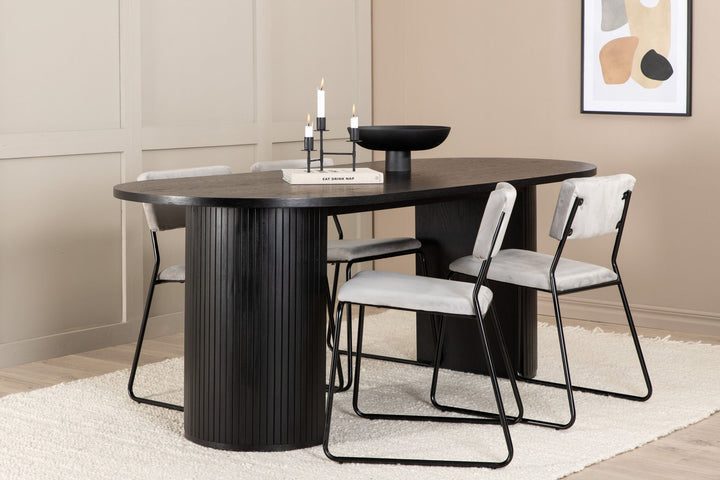 Venture Home Bianca Oval Dining Table - Black / Black Veneer+Kenth Chair - Black / Light Grey Velvet_4
