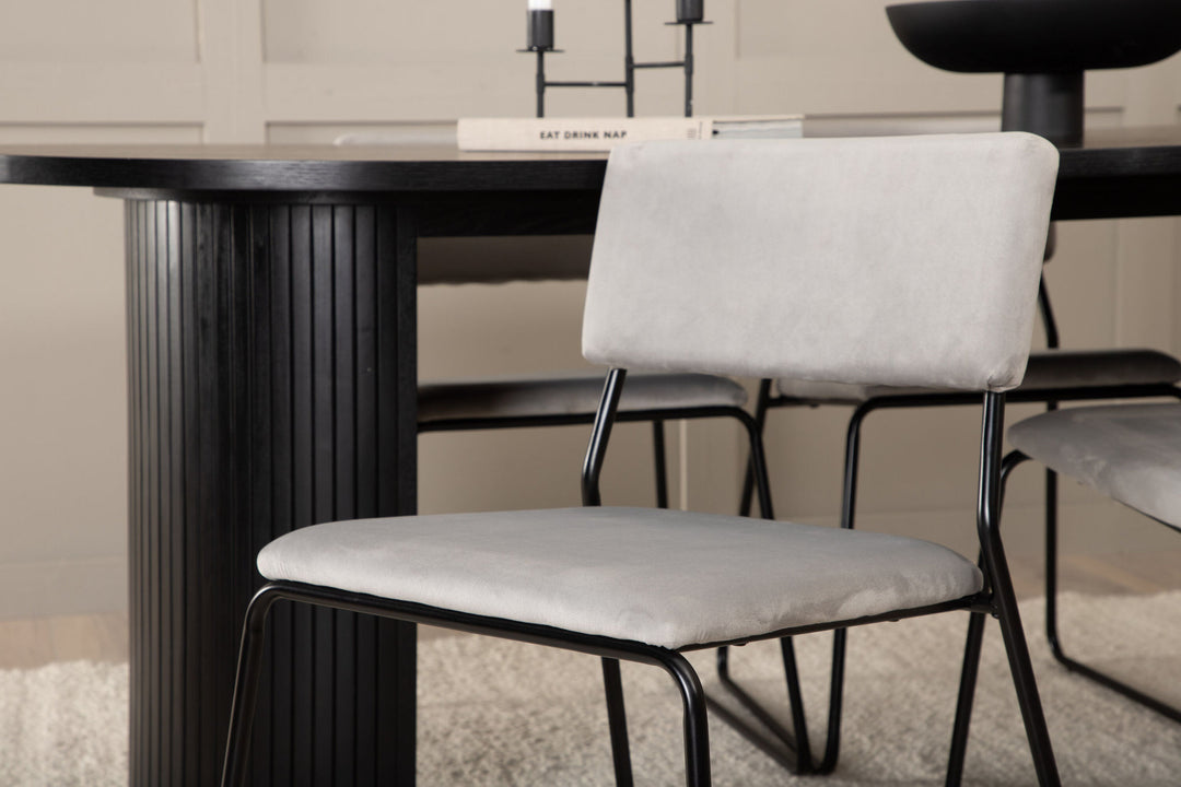 Venture Home Bianca Oval Dining Table - Black / Black Veneer+Kenth Chair - Black / Light Grey Velvet_4