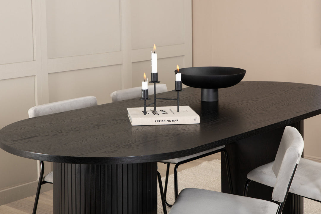 Venture Home Bianca Oval Dining Table - Black / Black Veneer+Kenth Chair - Black / Light Grey Velvet_4