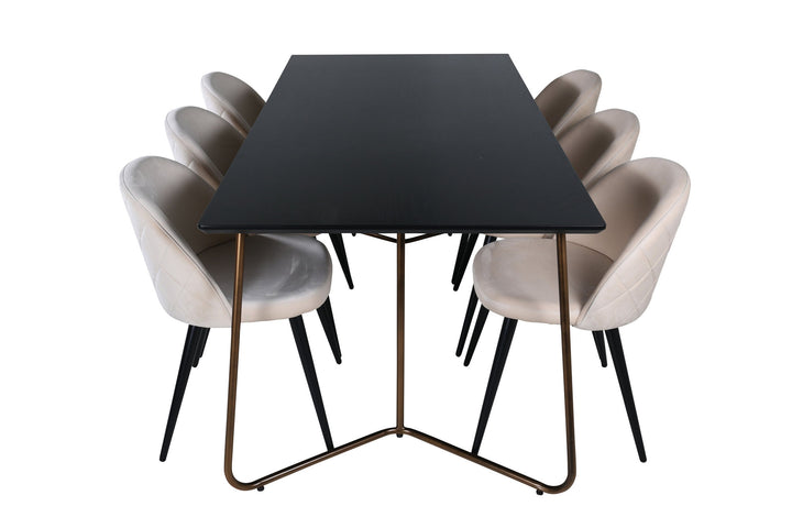 Venture Home Petra Dining Table , Distressed Copper Black Veneer+Velvet Stitches Chair , Black Beige Velvet_6