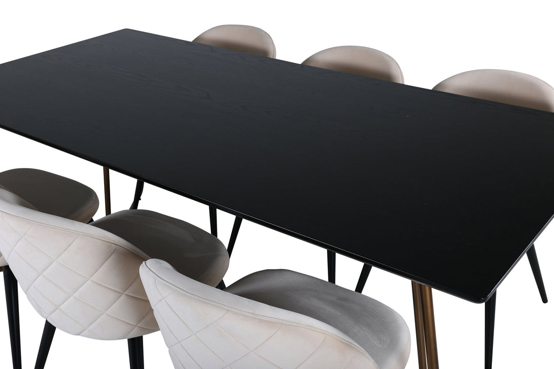 Venture Home Petra Dining Table , Distressed Copper Black Veneer+Velvet Stitches Chair , Black Beige Velvet_6