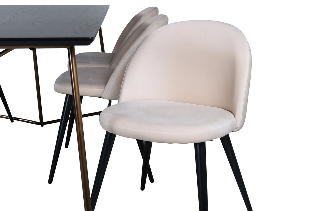 Venture Home Petra Dining Table , Distressed Copper Black Veneer+Velvet Stitches Chair , Black Beige Velvet_6