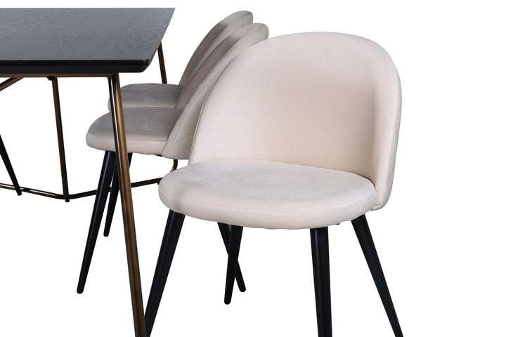 Venture Home Petra Dining Table , Distressed Copper Black Veneer+Velvet Stitches Chair , Black Beige Velvet_6