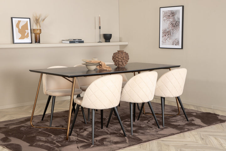 Venture Home Petra Dining Table , Distressed Copper Black Veneer+Velvet Stitches Chair , Black Beige Velvet_6