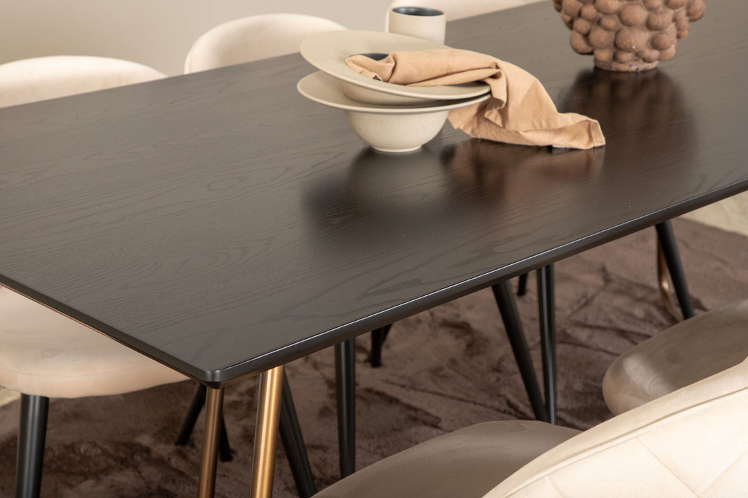 Venture Home Petra Dining Table , Distressed Copper Black Veneer+Velvet Stitches Chair , Black Beige Velvet_6