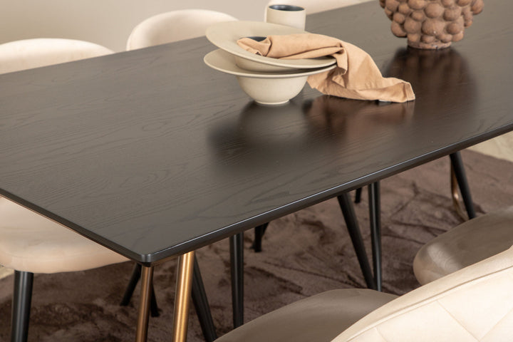 Venture Home Petra Dining Table , Distressed Copper Black Veneer+Velvet Stitches Chair , Black Beige Velvet_6