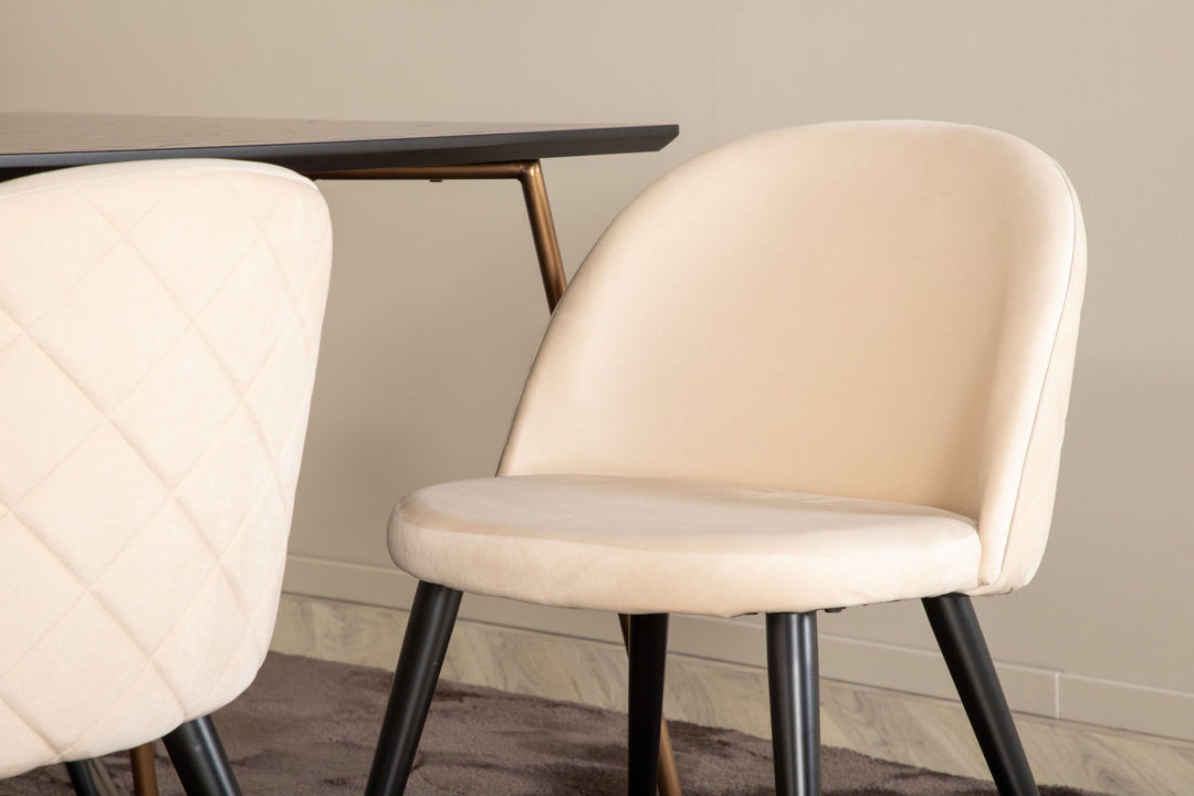 Venture Home Petra Dining Table , Distressed Copper Black Veneer+Velvet Stitches Chair , Black Beige Velvet_6