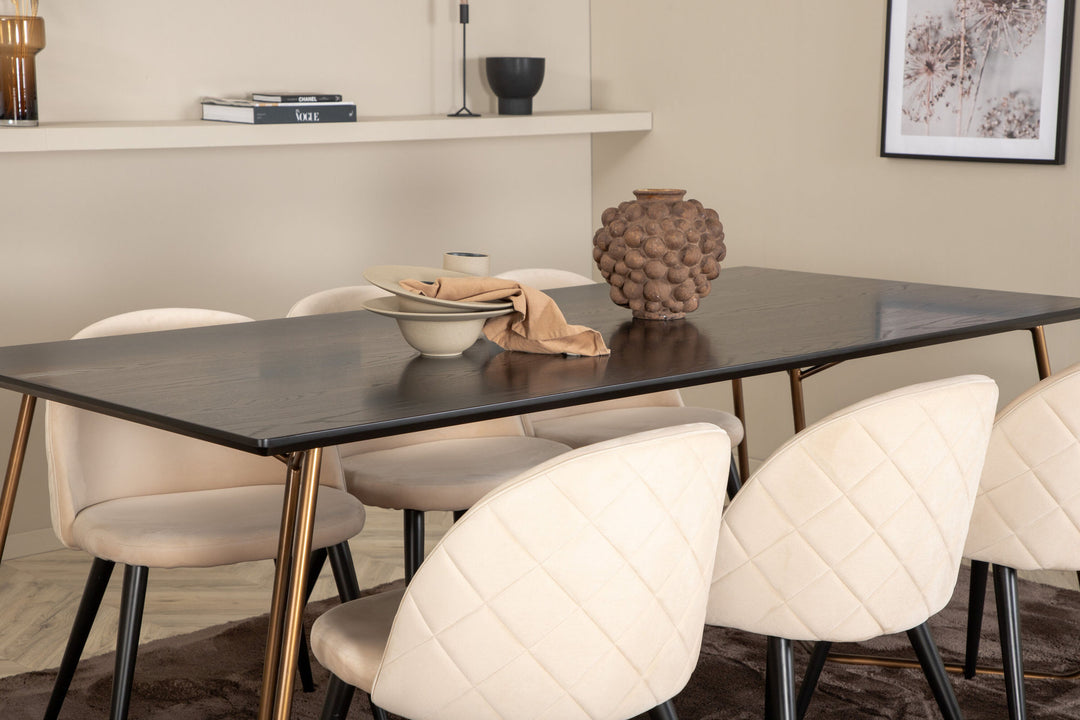 Venture Home Petra Dining Table , Distressed Copper Black Veneer+Velvet Stitches Chair , Black Beige Velvet_6