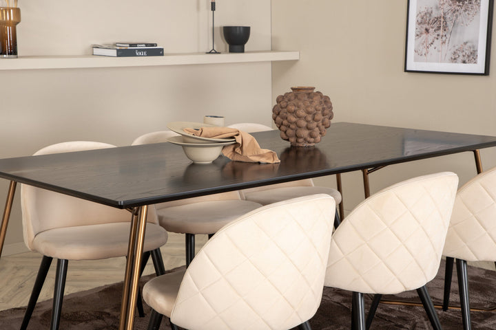 Venture Home Petra Dining Table , Distressed Copper Black Veneer+Velvet Stitches Chair , Black Beige Velvet_6