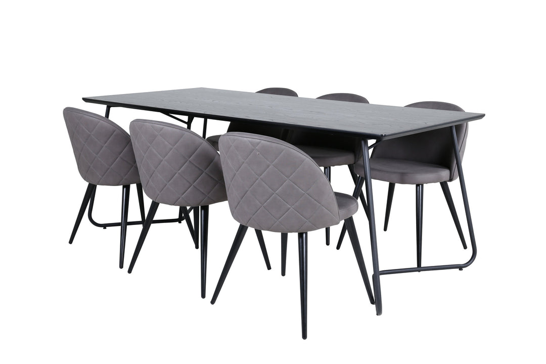 Venture Home Petra Dining Table - Black / Black Veneer+Velvet Stitches Chair - Black / Grey Micro Fibre_6