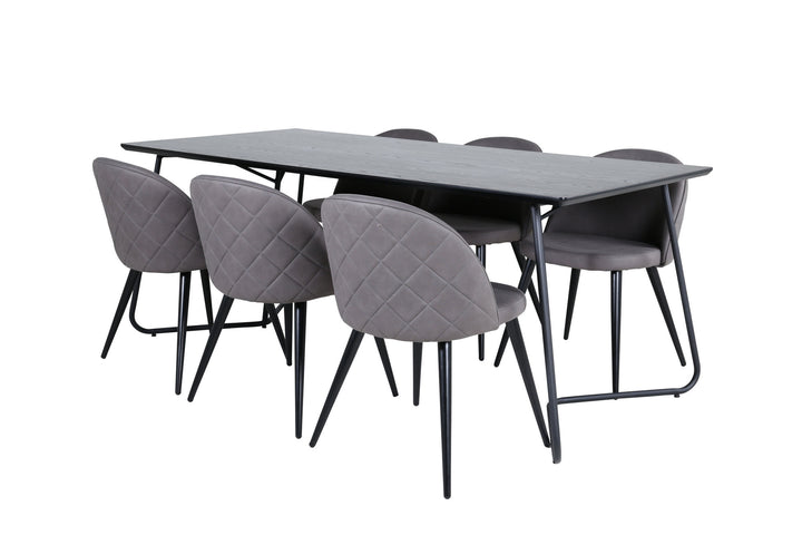 Venture Home Petra Dining Table - Black / Black Veneer+Velvet Stitches Chair - Black / Grey Micro Fibre_6